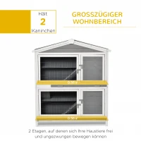 PawHut Kleintierstall 2 Ebenen Design Zwergkaninchenstall Kleintierkäfig mit Rampe Kleintier Tannenholz Hellgrau+Weiß+Schwarz 119 x 61 x 133,5 cm(m-4)