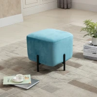 HOMCOM poef voetenbank bekleed polyester staal schuimstof turquoise 44,5 x 44,5 x 41,5 cm(m-8)