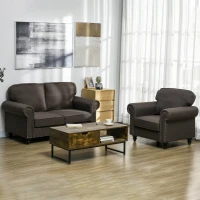 HOMCOM Two-Seater Mid-Century Sofa, with Pocket Springs - Dark Brown(m-7)