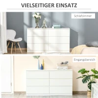 HOMCOM Kommode Schubladenschrank Beistellschrank mit 6 Schubladen Anti-Kipp Spanplatte Weiß 138 x 40 x 77 cm(m-6)