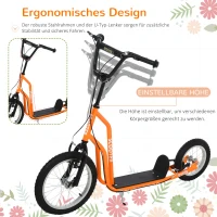HOMCOM Kinderroller ab 5 jahre Scooter Tretroller Cityroller Kinder Roller Kickboard mit Luftreifen16/12 Zoll Orange 135 x 58 x 88-94 cm(m-6)