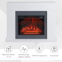 HOMCOM LED elektrische haard staande haard haardkachel met vlameffect 1800 / 2000W MDF PB panelen staal glas PP kunststof PVC wit 113 x 26,6 x 87,5 cm(m-6)