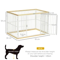 PawHut Welpenauslauf, Hundekäfig für Zuhause, Freigehege für Haustier, Hund Hundelaufstall Schutzgitter mit Tür Stahl Kiefernholz Weiß+Natur 93 x 61 x 59 cm(m-3)