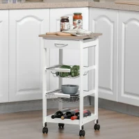 HOMCOM Küchenwagen Rollwagen Allzweckwagen mit ausziehbare Metallkörben und Schublade, Servierwagen mit Rollen, Aufbewahrungswagen für Küche Bad Büro Wohnzimmer Weiß(m-2)