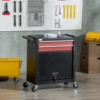 DURHAND Werkzeugwagen mit 4 Rollen, 2 Schubladen, 1 Schrank, 62 cm x 33 cm x 74 cm,  Rot + Schwarz(m-2)