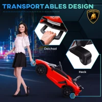 HOMCOM Elektrische kinderauto, officiële licentie van de Lamborghini Aventador, met vleugeldeuren, muziek, claxon, geschikt voor kinderen van 3-5 jaar, in de kleur rood(m-5)