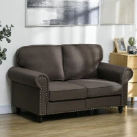 HOMCOM Two-Seater Mid-Century Sofa, with Pocket Springs - Dark Brown(m-2)