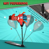 HOMCOM Boxset Boxstand für Kinder Punchingball Set höhenverstellbar 87,5-129,5 cm Standboxsack mit Boxhandschuhe Pumpe für Kinder 5-8 Jahre Metall Kunstleder Schwarz+Rot(m-7)