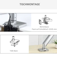 Vinsetto 13-39 Zoll Monitor Halterung Monitorhalter Monitor Tischhalterung Höhenverstellbar Neigbar Schwenkbar drehbar Aluminiumlegierung Silber 60 x 14 x 31-64 cm(m-8)