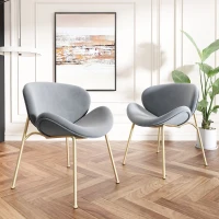 Set di 2 Sedie Imbottite in tessuto effetto velluto con Gambe in Metallo Dorato, Grigio(m-4)