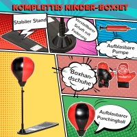 HOMCOM Boxset Boxstand für Kinder Punchingball Set höhenverstellbar 87,5-129,5 cm Standboxsack mit Boxhandschuhe Pumpe für Kinder 5-8 Jahre Metall Kunstleder Schwarz+Rot(m-5)