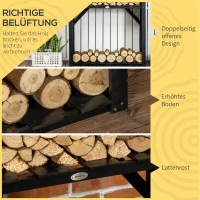 Outsunny Brennholzregal mit zwei Regalen, wetterfest lackiert, stabile Querstreben, 92 x 35,5 x 121,5 cm, Schwarz(m-6)