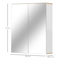 kleankin Badspiegel Badezimmerschrank Spiegelschrank Wandschrank mit 3 Ablagen Schminkschrank Spanplatte Weiß 60 x 20,5 x 75 cm(m-3)