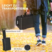 Outsunny Wertsachenkoffer mit Rollen und 2 Griffen, wasserdicht, mit Luftventil, 56 cm x 42 cm x 21 cm, Schwarz(m-6)