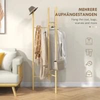 HOMCOM Wieszak Stojący, Oszczędzający Przestrzeń, Nośność 5 kg, 62x52,5x160cm, Naturalny(m-4)