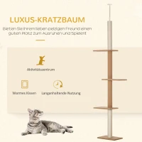 PawHut Kratzbaum Deckenhoch, 228-260 cm Höhenverstellbarer Katzenbaum Kletterbaum für Katzen mit 3 Ebenen, Katzenkratzbaum, Spielbaum vom Boden bis zur Decke Khaki(m-4)