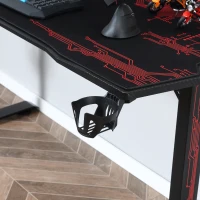 HOMCOM Gaming-tafel PC-tafel bureau met koptelefoonhaak bekerhouder computertafel metaal MDF zwart + rood 140 x 70 x 77 cm(m-9)