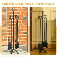 Outsunny 5-delige kachelset haardenset set haardgereedschap binnenhaardaccessoires haardkachelbestek smeedijzeren bestek gereedschap metaal zwart 20 x 20 x 82,5 cm(m-6)