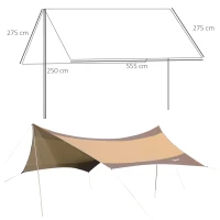 Outsunny Sonnensegel Tarp Sonnenschutz wasserdicht mit Aufstellstangen Camping Polyester Golden 555 x 550cm(m-3)