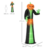 HOMCOM nadmuchiwana dynia dekoracja na Halloween samopompująca duch z oświetleniem LED poliester zielony+czarny 100 x 96 x 270 cm(m-3)