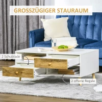 HOMCOM Couchtisch Wohnzimmertisch mit Schublade Regale Beistelltisch Kaffeetisch Teetisch Nachttisch Spanplatte Weiß+Braun 100 x 50 x 42 cm(m-4)