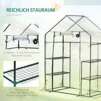 Outsunny Foliengewächshaus begehbares Gartenhäuschen Tomatengewächshaus Treibhaus Frühbeet mit 6 Regalen Transparent Stahl PVC-Kunststoff 143 x 73 x 195 cm(m-5)
