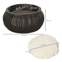 PawHut Katzenkorb inkl. Kissen und verstecktem Stauraum, Katzenbett, Haustierbett. PE-Rattan, Dunkelbraun + Creme(m-3)
