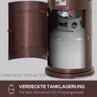 Outsunny Heizstrahler Gas für Terrasse runde Gas Feuerstelle mit Lavagestein Terrassenheizer mit Glasschutz 10,5 KW Metall Glas Bronze Ø40 x 86H cm(m-5)