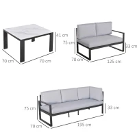 Outsunny Gartengarnitur für 4 Personen Gartenmöbel-Set Gartenset mit Couchtisch Sofa mit Kissen Outdoor Aluminium Grau(m-3)