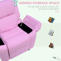 HOMCOM Kids Sofa Armchair Toddler Recliner Children's  Chair Lounger Games Chair  PU Leather w/ Storage  (Pink)(m-5)