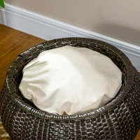 PawHut Katzenkorb inkl. Kissen und verstecktem Stauraum, Katzenbett, Haustierbett. PE-Rattan, Dunkelbraun + Creme(m-8)