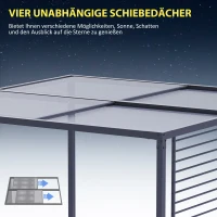 Outsunny Pergola, Gartenpavillon, 4 einziehbare Dachelemente, leicht und stabil, Metallrahmen, dunkelgrau, 3 x 3 x 2 m(m-4)