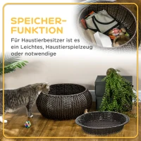PawHut Katzenkorb inkl. Kissen und verstecktem Stauraum, Katzenbett, Haustierbett. PE-Rattan, Dunkelbraun + Creme(m-4)