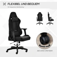Vinsetto Gaming Stuhl mit Wipp- & Liegefunktion höhenverstellbarer Bürostuhl ergonomischer Drehstuhl mit Kopfstütze Lendenkissen 90-160° Neigungswinkel Schwarz Kunstleder 71 x 58 x 125-131 cm(m-6)