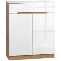 HOMCOM Schuhschrank, Schuhkommode, Schublade, versetzbare Einlegeböden, Hochglanzoberfläche, weiß, 80 x 32 x 100 cm(m-1)