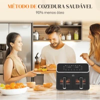 HOMCOM Fritadeira sem Óleo de 8L e 2700W com 2 Cestos Independentes 8 Programas Pré-configurados Ecrã LED Tátil 39x38,5x31 cm Preto(m-6)