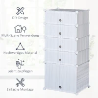 HOMCOM Regal mit Aufbewahrungsboxen, verstellbarer Schrank, Schuhregal, Kunststoff, Metall, Weiß+Grauer Streifen, 49 x 37 x 108 cm(m-6)