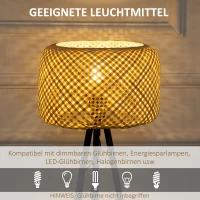 HOMCOM Tischleuchte im Boho-Stil, Lampenschirm aus Rattan, Stativ, 28 cm x 28 cm x 53 cm, Natur + Schwarz(m-6)