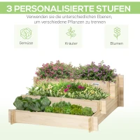 Outsunny Hochbeet 3-stufige Gartenbeet Pflanzenbeet Kräuterbeet Blumentreppe für Balkon Garten Natur Holz 93 x 93 x 35 cm(m-4)