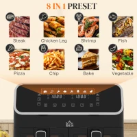 HOMCOM 8L Dual Basket Air Fryer, 80-200℃, with Sync Function - Black/Silver(m-5)