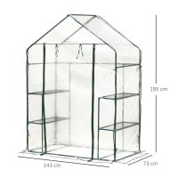 Outsunny Foliengewächshaus begehbares Gartenhäuschen Tomatengewächshaus Treibhaus Frühbeet mit 6 Regalen Transparent Stahl PVC-Kunststoff 143 x 73 x 195 cm(m-3)