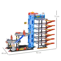 HOMCOM Parkgarage und Parkhaus für Kinder Parkgarage Spielset ab 3 Jahren Spielzeugautos Komplett mit Hubschrauber PP-Kunststoff PS Blau+Grau+Rot 92 x 46 x 71 cm(m-3)