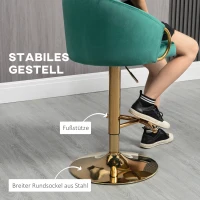HOMCOM 2er-Ser Barhocker im Vintage-Design, inkl. Fußtstütze, Samtoptik, Barstuhl, Grün + Gold(m-6)