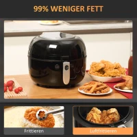 HOMCOM Heißluftfritteuse, Heißluftofen, 7 Programme, herausnehmbarer Korb, Überhitzungsschutz, schwarz, 36 x 33 x 27cm(m-9)