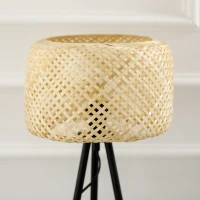 HOMCOM Tischleuchte im Boho-Stil, Lampenschirm aus Rattan, Stativ, 28 cm x 28 cm x 53 cm, Natur + Schwarz(m-8)