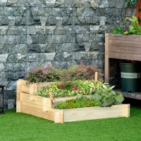 Outsunny Hochbeet 3-stufige Gartenbeet Pflanzenbeet Kräuterbeet Blumentreppe für Balkon Garten Natur Holz 93 x 93 x 35 cm(m-2)
