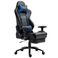 Vinsetto Gamingstuhl mit RGB LED-Leuchten Bürostuhl mit Wippenfunktion höhenverstellbarer Schreibtischstuhl Fußstütze ergonomisches Design modern Kunstleder Stahl Schwarz+Blau 71x74x 126-134 cm(m-1)