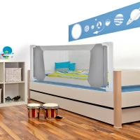 HOMCOM Bettgitter 150 cm Bettschutzgitter Kinderbettgitter mit L-förmigen Stützbeinen Krippengeländer 18 Monate bis 5 Jahre Kindergitterzaunmöbel Grau 150 x 44 x 77,5-104,5 cm(m-2)
