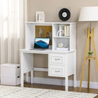 HOMCOM Schreibtisch, 2 Schubladen, 2 Regale, Korkwand, weiß, 100 x 50 x 127 cm(m-2)