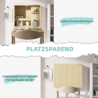 HOMCOM Wandklapptisch mit Regalen 60 cm x 21,5 cm x 50 cm Natur(m-4)